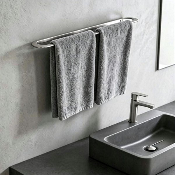 Porta Toalha De Banho Premium Agata Em Aço Inox 65cm Para Banheiro Acessório Grego Metal