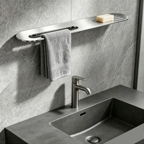 Porta Shampoo Prateleira Suporte Triplo Agata Em Aço Inox 60cm Para Banheiro Acessório Grego Metal