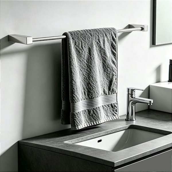 Porta Toalha De Banho Quadrado Troia 52cm Toalheiro Para Banheiro, Pia E Box Acessório Grego Metal