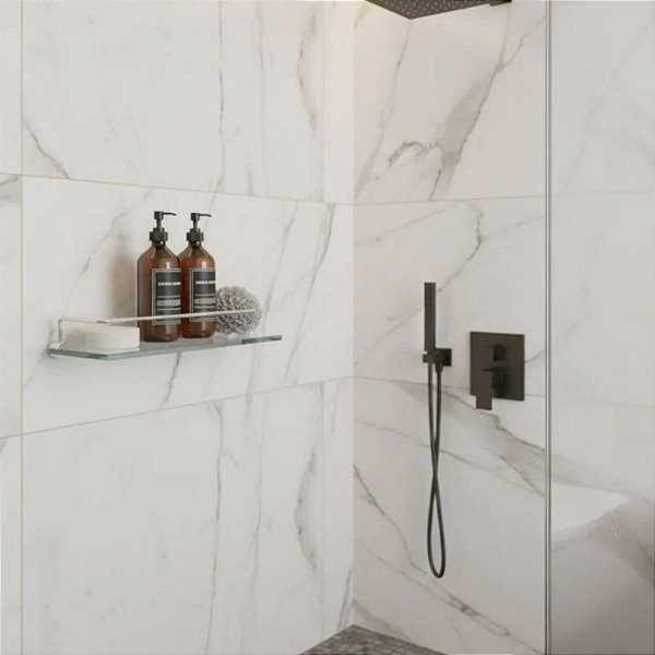 Prateleira Porta Shampoo Com Proteção Orion Suporte Vidro Para Box e Pia Grego Metal