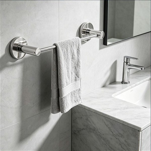 Porta Toalha De Rosto Atenas 45cm Suporte Canopla Para Banheiro, Box, Pia e Lavabo Acessório Grego Metal