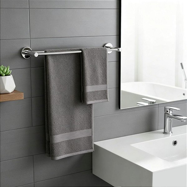 Porta Toalhas Duplo Atenas 45cm Toalheiro Para Banheiro Suporte Parede Grego Metal