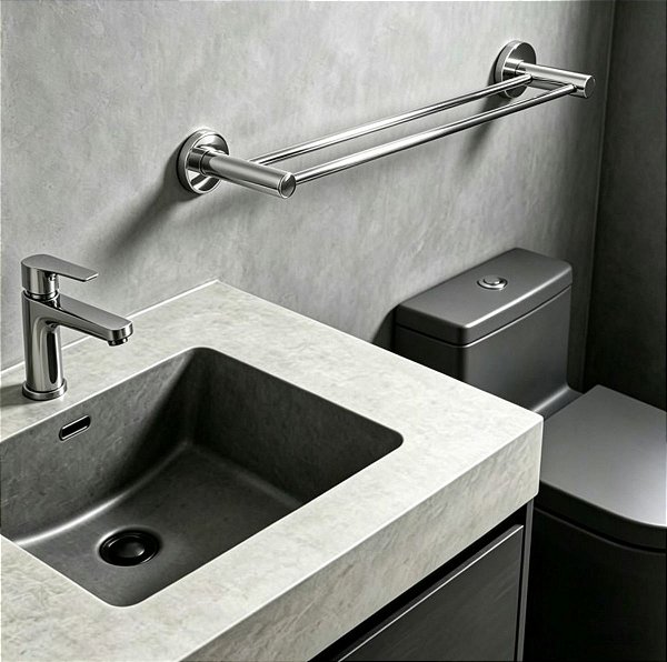 Porta Toalha Duplo Atenas Suporte Canopla 45cm Para Banheiro, Box, Pia e Lavabo Acessório Grego Metal