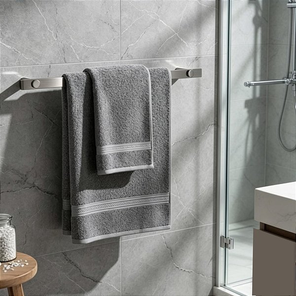 Porta Toalha De Banho Patmos Toalheiro Em Aço Inox Escovado 50cm Para Banheiro Acessório Grego Metal