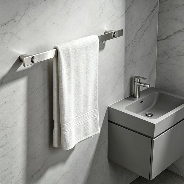 Porta Toalha De Banho Patmos Toalheiro Aço Inox Escovado 50cm Para Banheiro Acessório Grego Metal