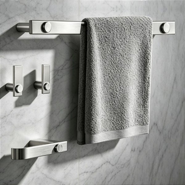 Kit De Acessórios Para Banheiro Patmos Em Aço Inox Escovado 4 Peças Grego Metal