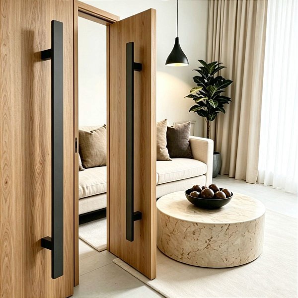 Puxador de Porta Duplo Inox Preto Fosco Perseu para Porta, Vidro, Correr, Pivotante Grego Metal