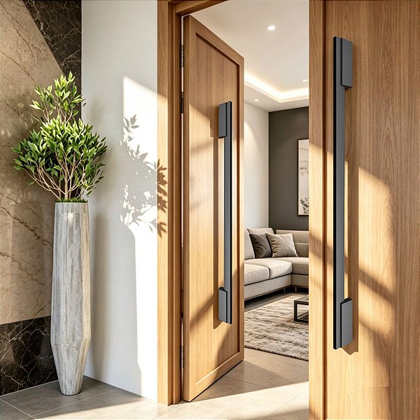 Puxador de Porta Premium Duplo Inox Preto Fosco Zeus para Porta Madeira, Vidro, Pivotante Grego Metal