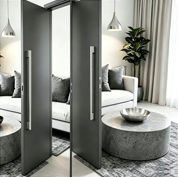 Puxador Duplo Inox Premium 60cm Para Porta Orfeu Portas Madeira, Vidro, Pivotante Grego Metal