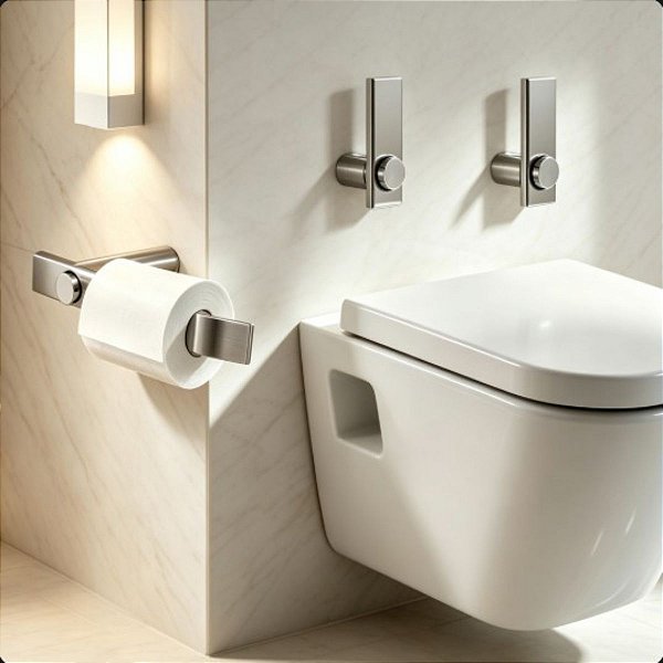 Kit De Acessórios Para Banheiro Patmos Aço Inox Prata Escovado Pia, Box, Lavabo Grego Metal