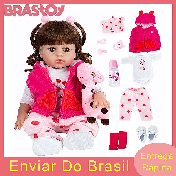 Boneca Bebe Reborn Silicone Girafinha Menina 48cm Realista na