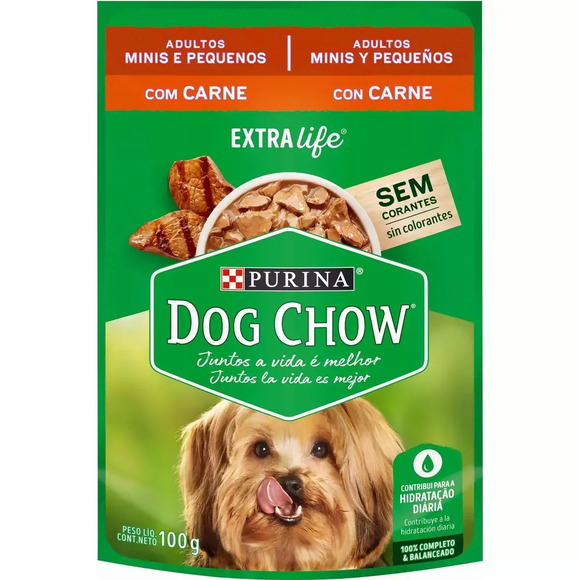 Ração Úmida Dog Chow Cães Adultos Mini e Pequenos Carne 100 g
