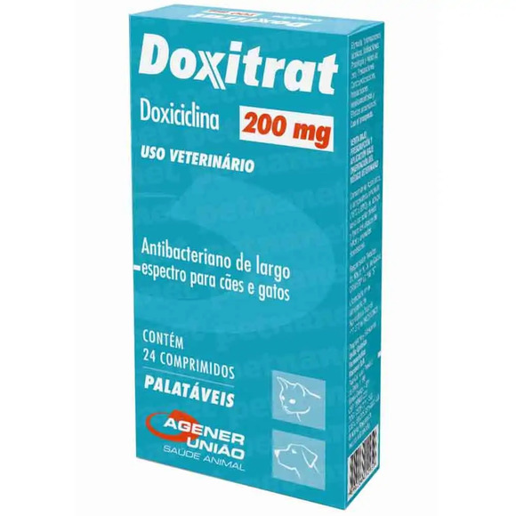 Antibiótico Doxitrat 200mg para Cães e Gatos 24 comprimidos