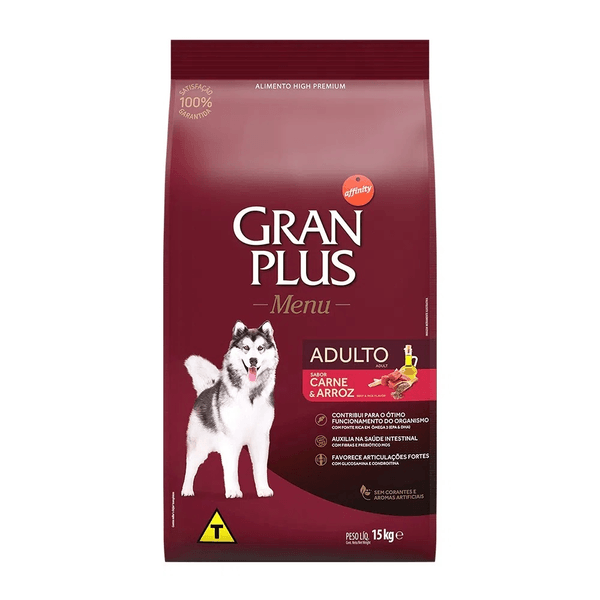 Ração GranPlus Menu Cães Adultos Carne e Arroz 15 kg