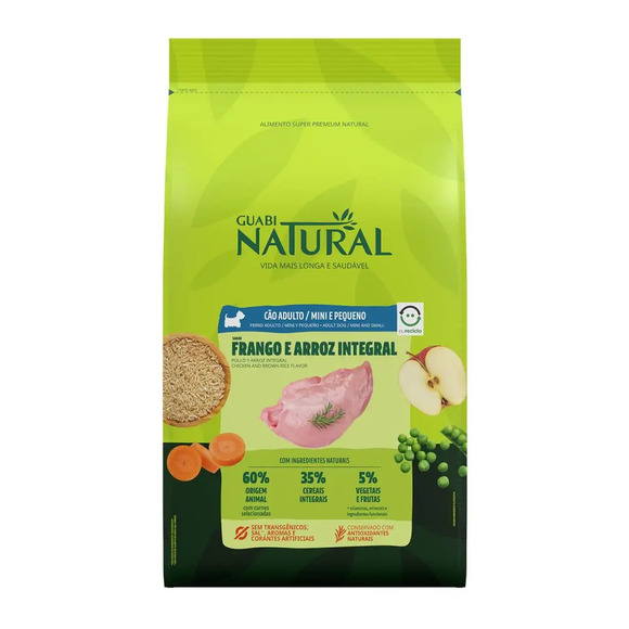 Ração Guabi Natural Cães Adultos Raças Mini e Pequenas Frango e Arroz Integral 1 kg