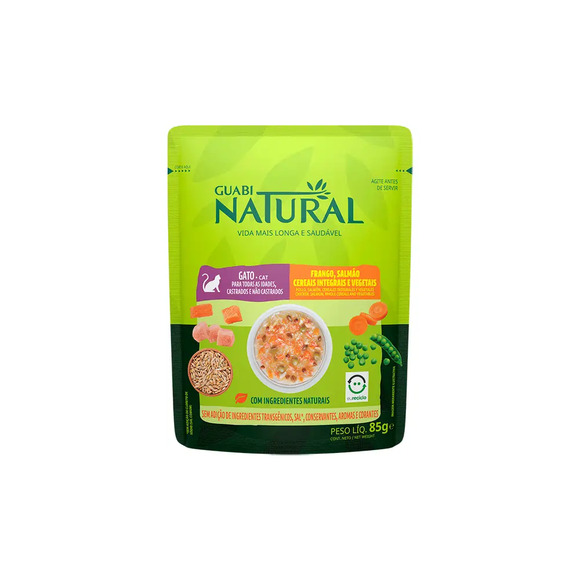 Ração Úmida Guabi Natural Gatos Castrado Salmão e Frango 85 g