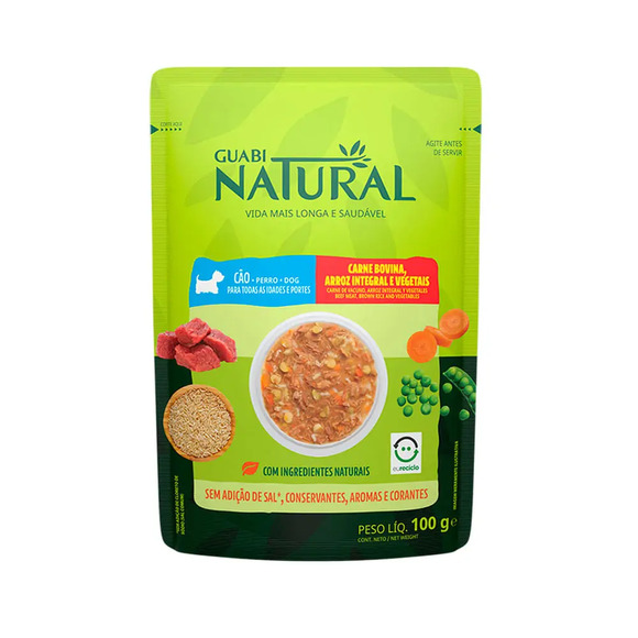 Ração Úmida Guabi Natural Cães Carne, Arroz e Vegetais 100 g