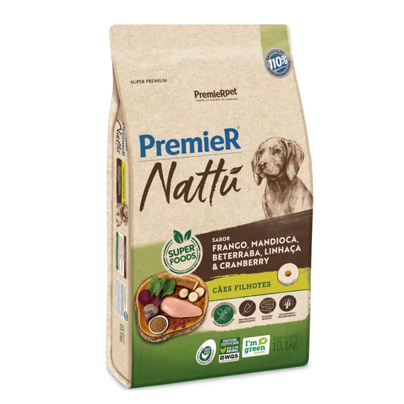 Ração Premier Nattu Cães Filhotes Mandioca 10,1 kg