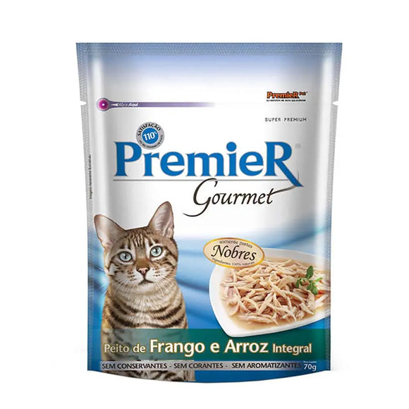 Ração Úmida Premier Gourmet Gatos Sachê Frango e Arroz Integral 70 g