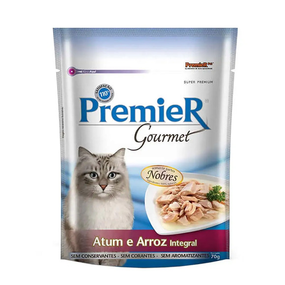 Ração Úmida Premier Gourmet Atum e Arroz Integral para Gatos Adultos Sachê 70 g