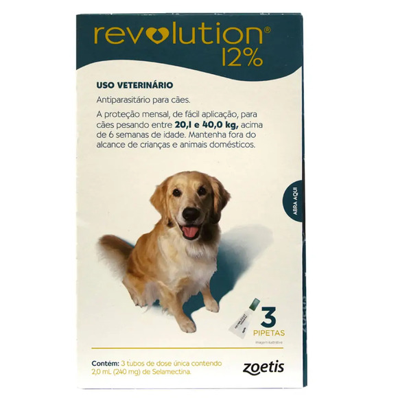 Antipulgas Revolution 12% para Cães de 20,1kg a 40kg 3 Tubos