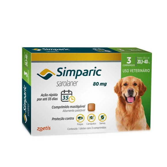 Antipulgas Simparic 20 a 40kg Cães 80mg 3 comprimidos