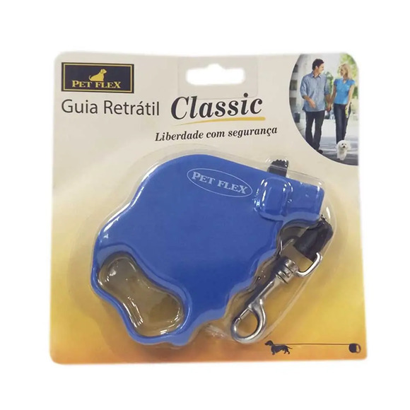 Guia Retrátil Classic Azul Pet Flex até 5kg - 2m
