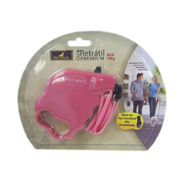 Guia Retrátil Premium Rosa Pet Flex Até 7kg - 3 M