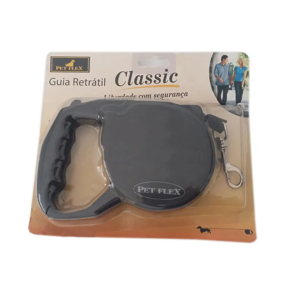 Guia Retrátil Classic Preta Pet Flex até 15kg - 3m