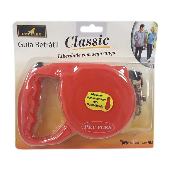 Guia Retrátil Classic Vermelha Pet Flex 3 M