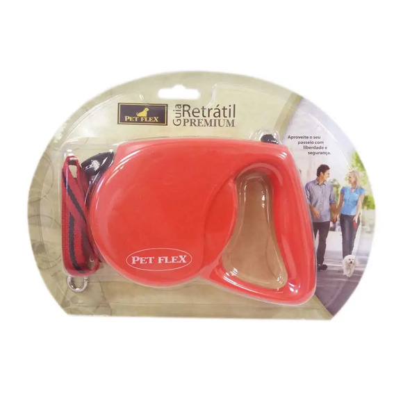 Guia Retrátil Premium Vermelha Pet Flex Até 20kg - 4 M
