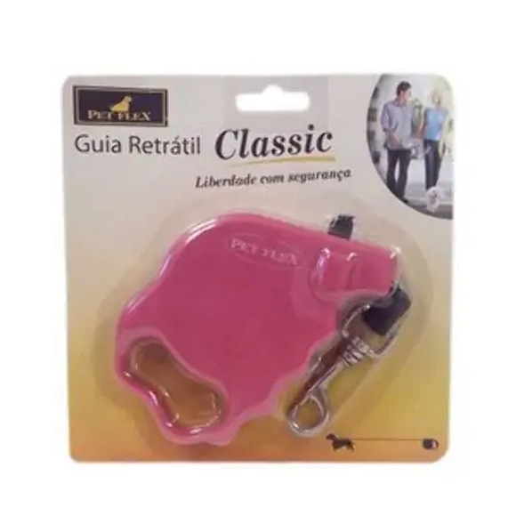 Guia Retrátil Classic Rosa Pet Flex até 18 kg - 2M