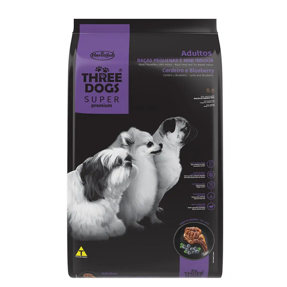 Ração Three Dogs Adultos Minis e Pequenos Cordeiro e Blueberry 1 kg