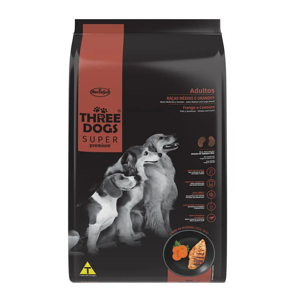 Ração Three Dogs Adultos Médios e Grandes Frango e Cenoura 3 kg
