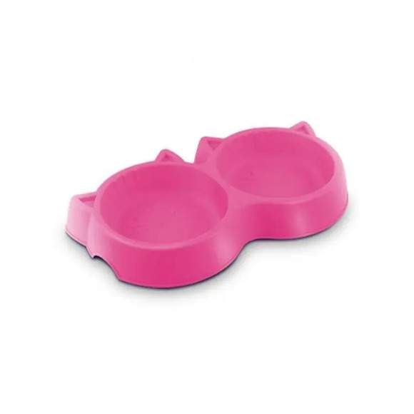 Comedouro Duplo para Gatos Face Cat Pet Injet Rosa