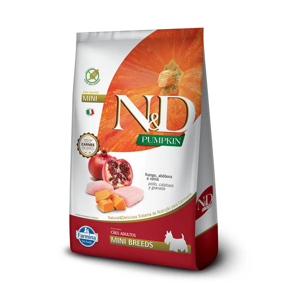 Ração N&D Pumpkin Cães Adultos Raças Pequenas Frango, Abóbora e Romã 800 g