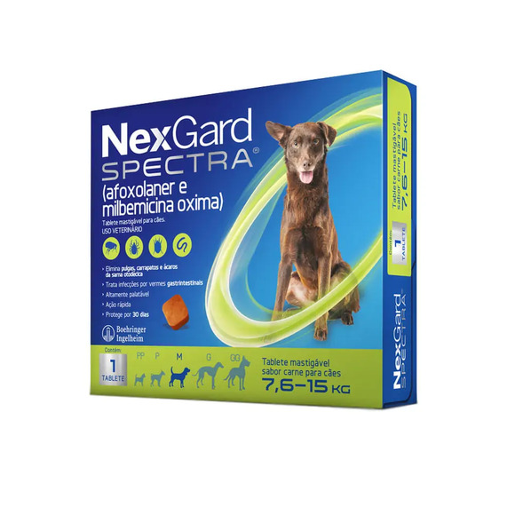 NexGard Spectra  Antipulgas e Vermífugo Cães 7,6kg a 15kg 1 tablete