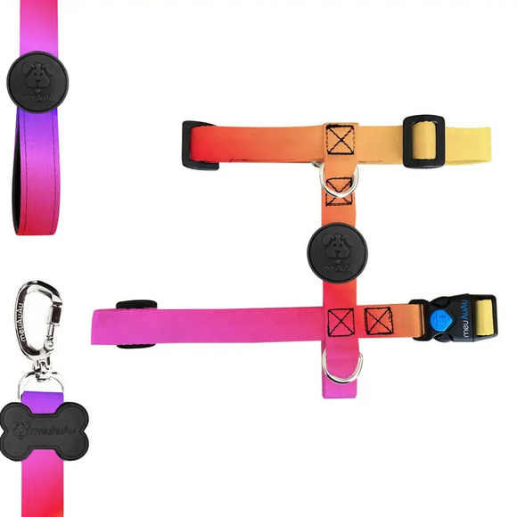 Kit H Para Cachorro Meuauau Citrus - Peitoral + Guia M