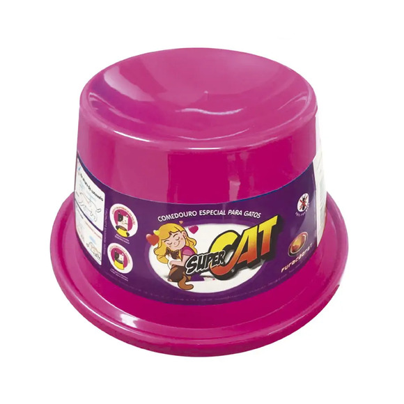 Comedouro Plástico para Gatos Super Cat Furacão Pet Rosa 200 ml