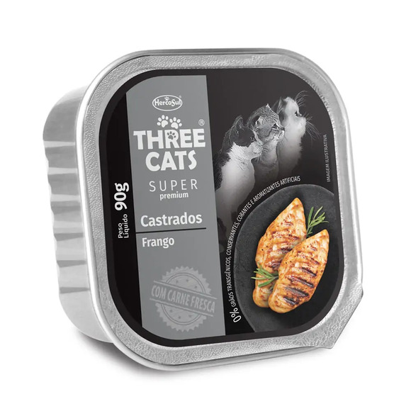 Ração Úmida Three Cats Patê Castrados Frango 90 g
