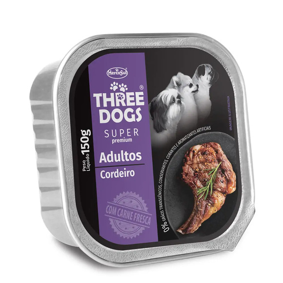 Ração Úmida Three Dogs Patê Adultos Cordeiro 150 g