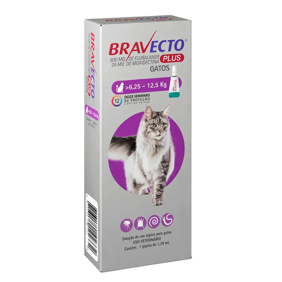 Antipulgas Bravecto Plus Gatos 6,25 a 12,5 kg 1,79 ml