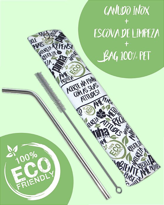 Kit Canudo inox com escova e Bag - Atitudes
