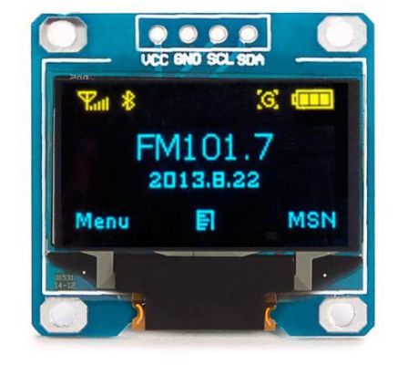 DISPLAY LCD OLED I2C 0.96" AZUL COM AMARELO Y/B SSD1306