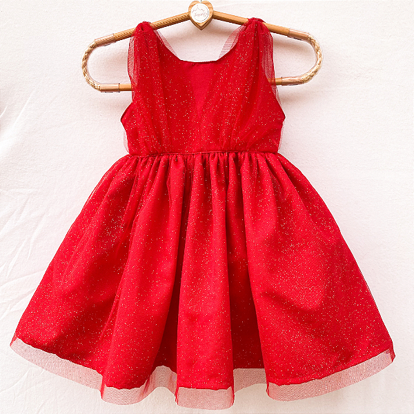 Vestido infantil - Explosão de glitter Vermelho