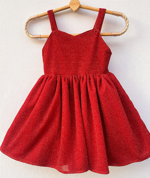 Vestido infantil Super especial de natal - Brilho total vermelho