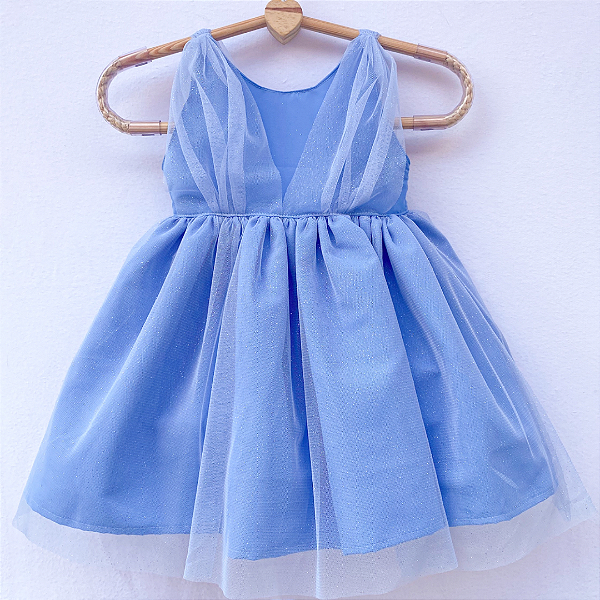 Vestido infantil - Explosão de glitter azul claro