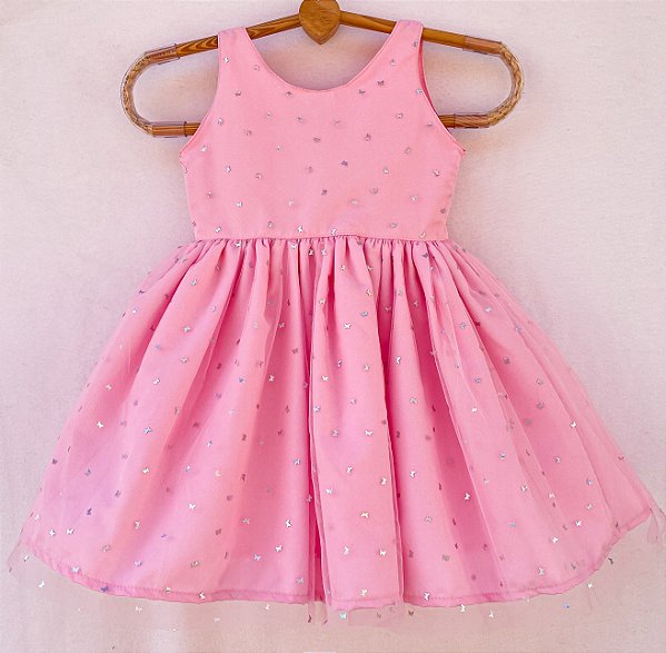 Vestido infantil Coleção Alegria - Show de borboletas rosa