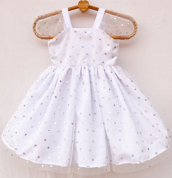Vestido infantil Coleção Alegria - Show de Corações Branco