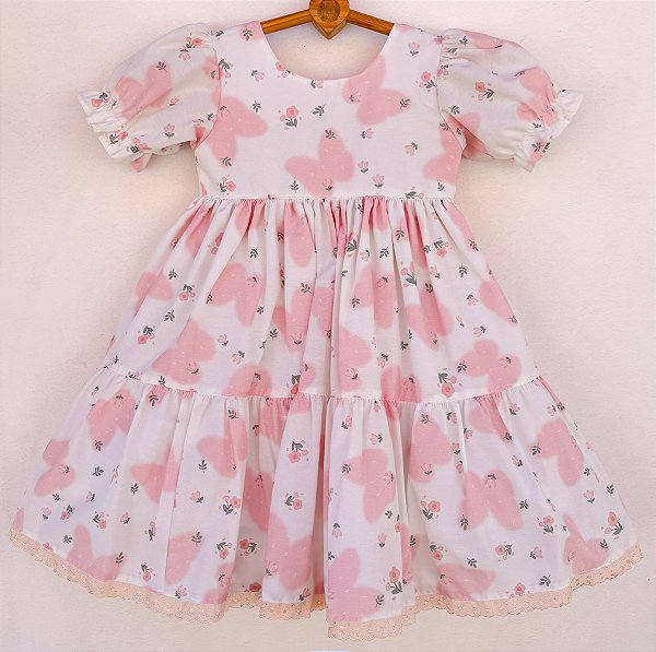 Vestido infantil Coleção de inverno Abraço - Charlotte em borboletas rosa